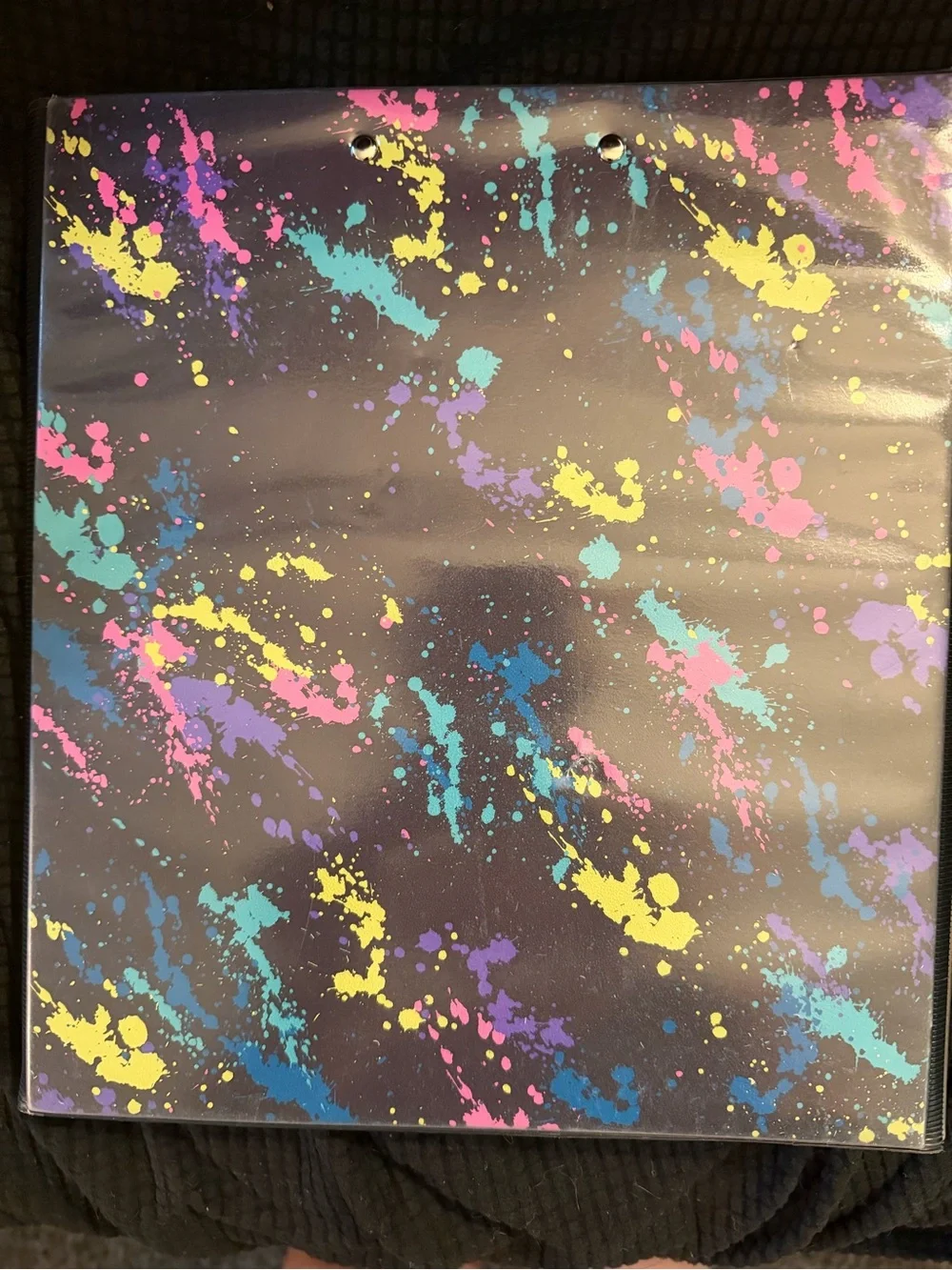 Trapper Keeper Binder Sleeve — Black with Pink, Yellow, Blue, Purple Splatter